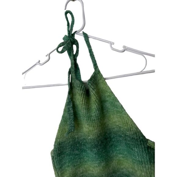 RedBerry Y2K Sleeveless Rib Knit Gradient Halter Neck Bodycon Dress Green Large - Picture 4 of 9